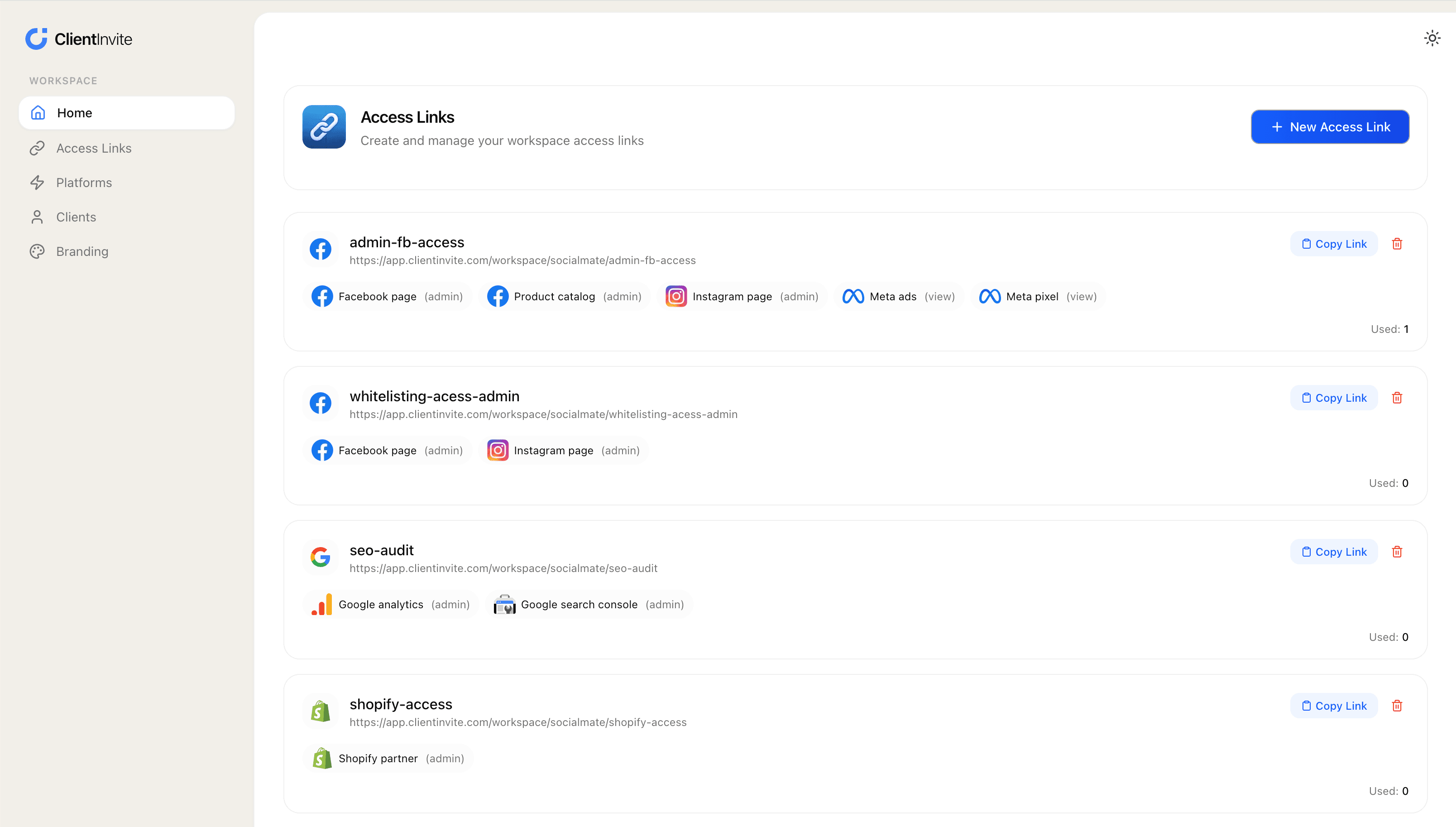 ClientInvite dashboard