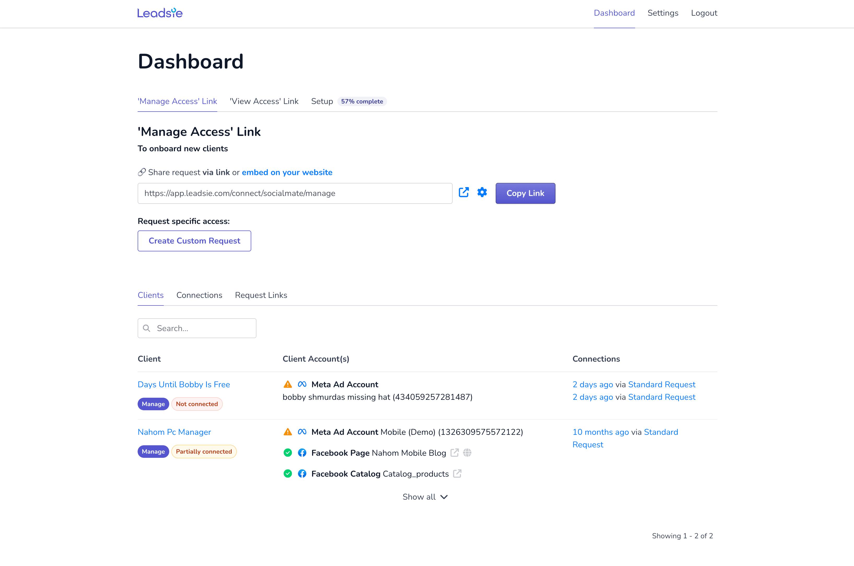 leadsie dashboard